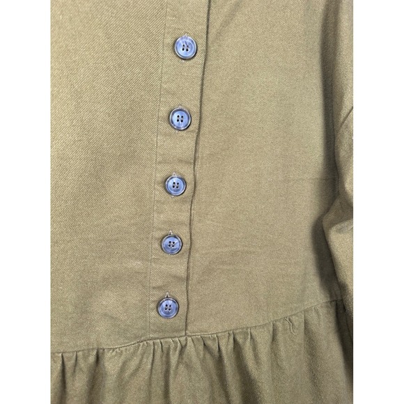 Madewell Flannel Peplum Button Back Top Brown Green Long Sleeve Cotton XL - Picture 7 of 10